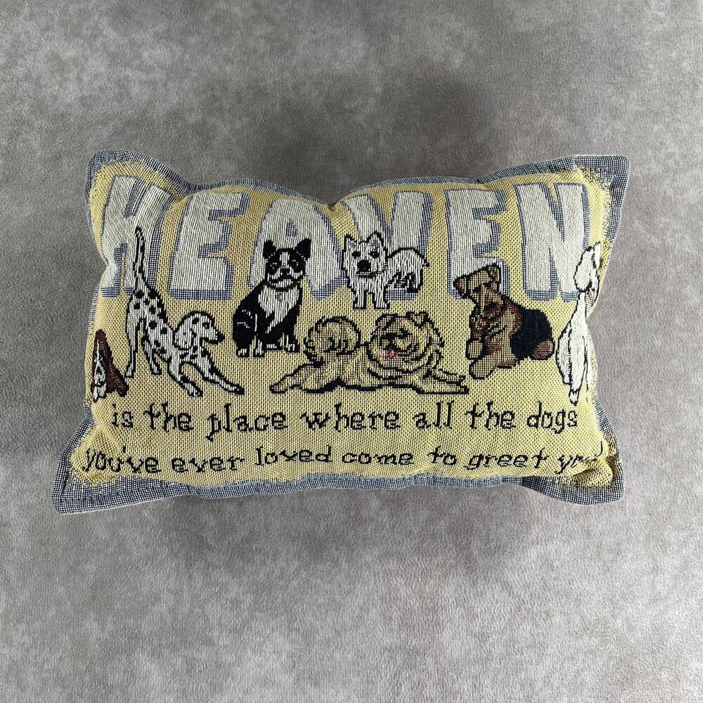 90's Heaven Is the Place Where All the Dogs Tapestry Throw Pillow Tan Blue